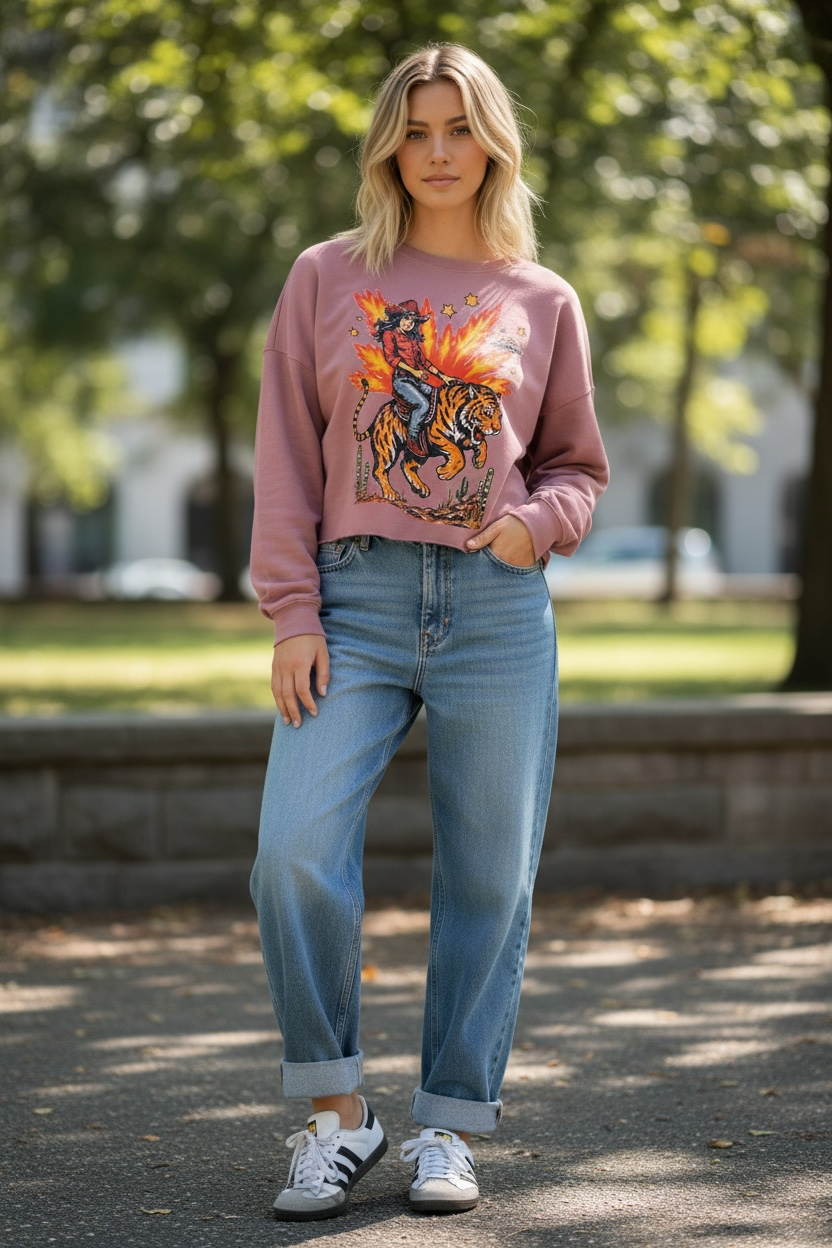 Tiger Cowgirl Blush Crop Top