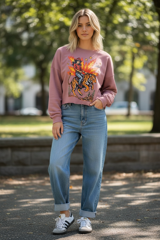 Tiger Cowgirl Blush Crop Top