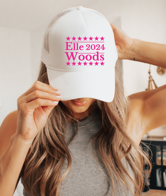 Elle Woods for President TRUCKER CAP WHTHOTPNK