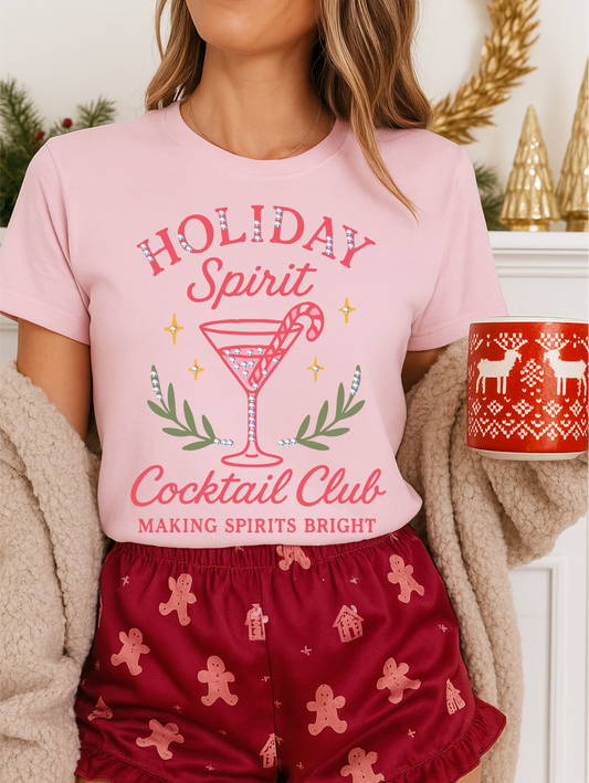 Holiday Spirit Cocktail Club Pink Graphic Tee
