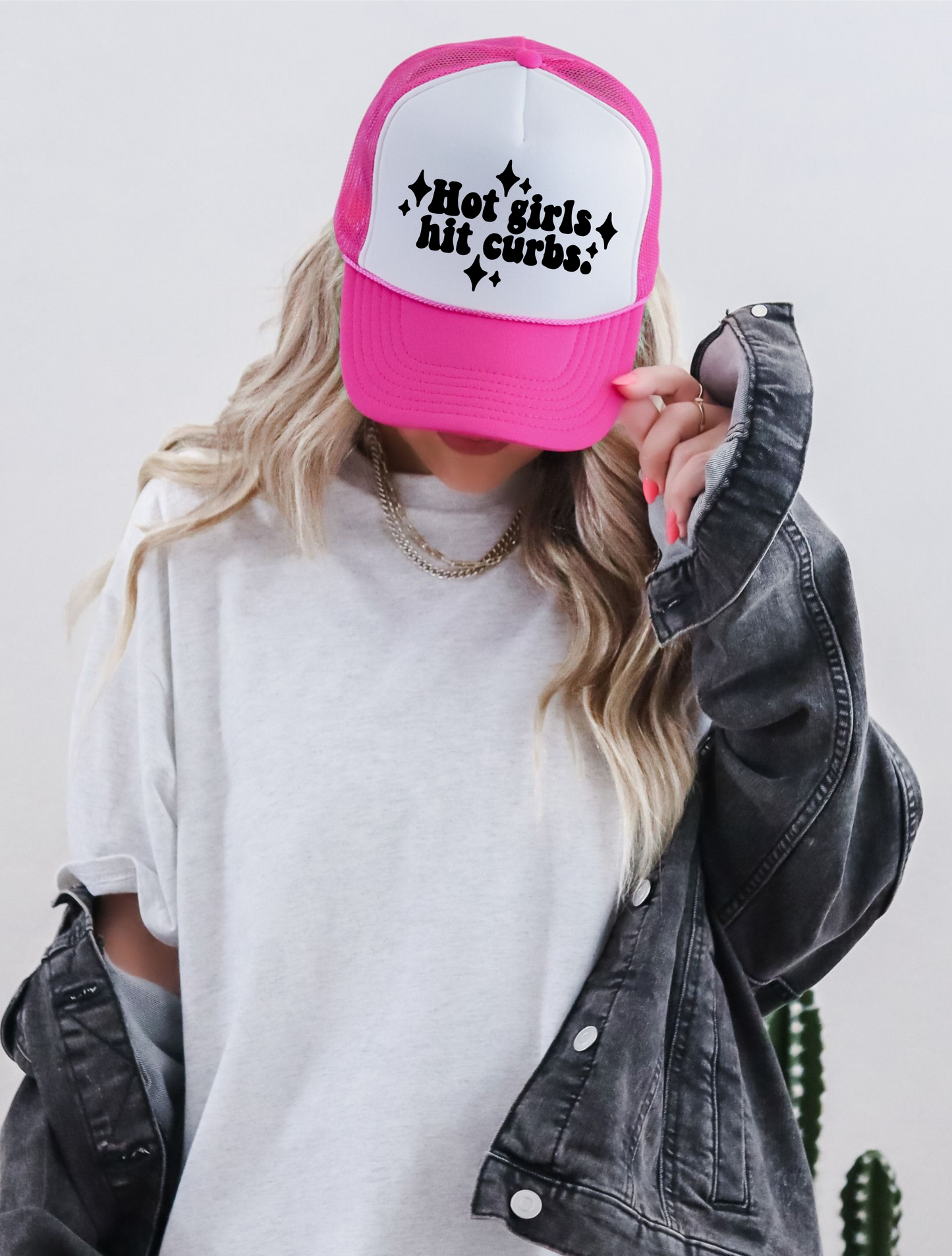 Hot Girls Hit Curbs TRUCKER CAP HOTPNKWHTBLK