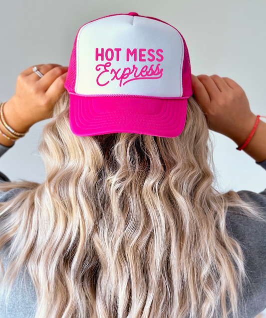 Hot Mess Express TRUCKER CAP HOTPNKWHT