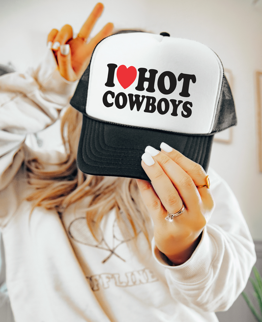 I Love Hot Cowboys TRUCKER CAP BLKWHT