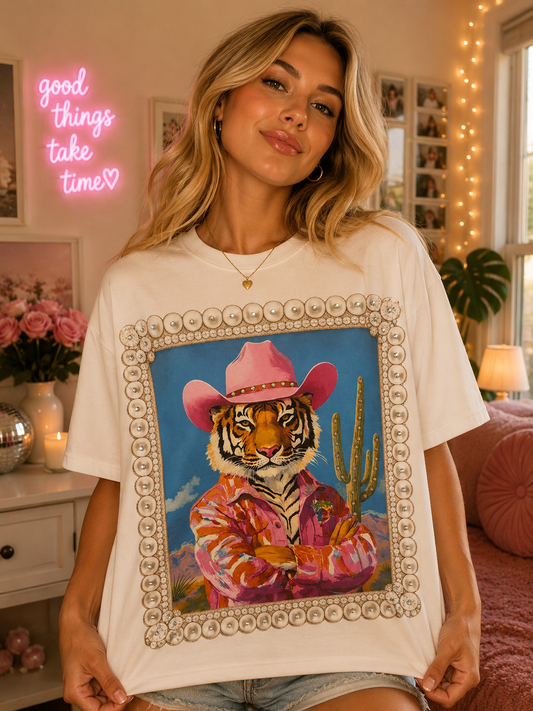 Cowboy Tiger White Graphic Tee 1198