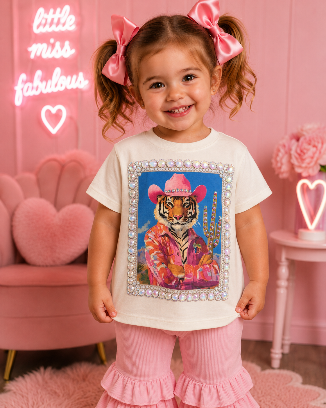 Cowboy Leopard Cream Kids Graphic Tee 214K