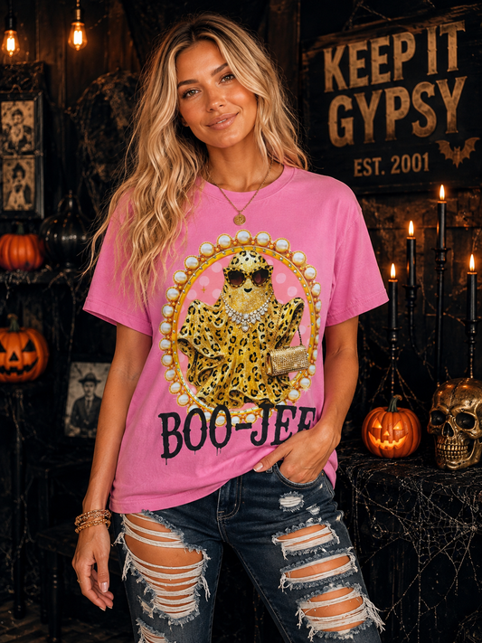 Boo Jee Leopard Ghost Pink Graphic Tee