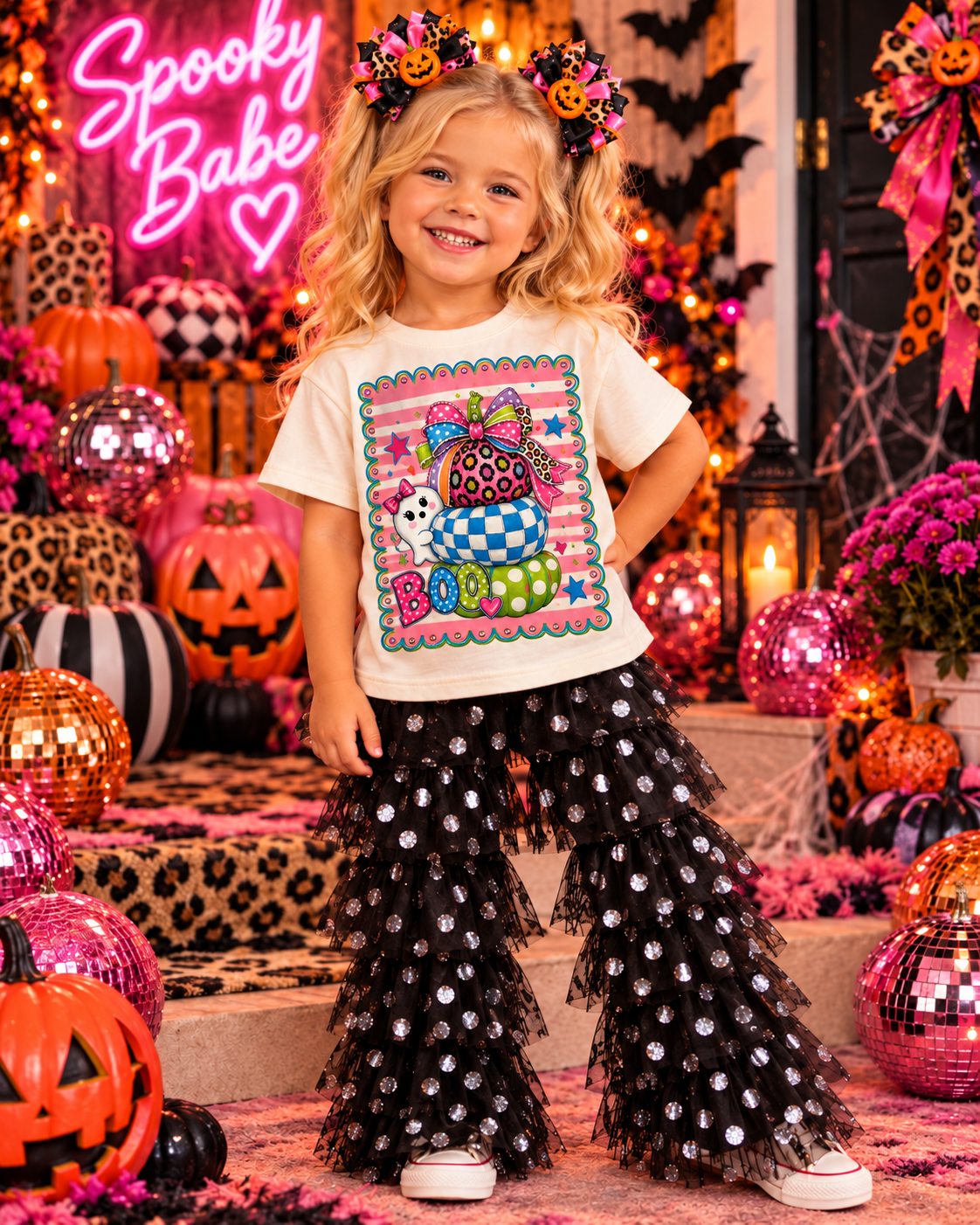 Halloween Pumpkin Boo Cream Kids Graphic Tee H11