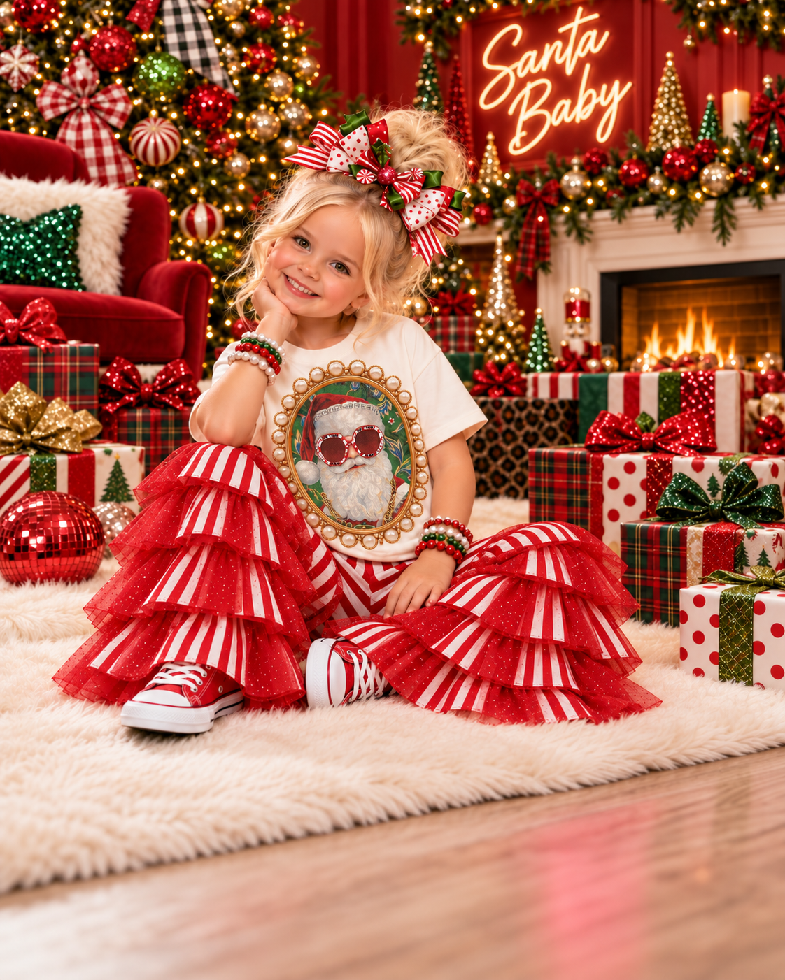 Santa Glasses Cream Kids Graphic Tee K3