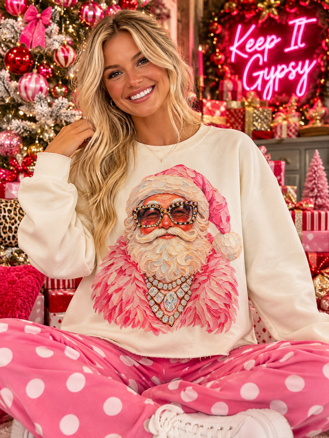Santa Cream Mom Crop Crewneck 2723