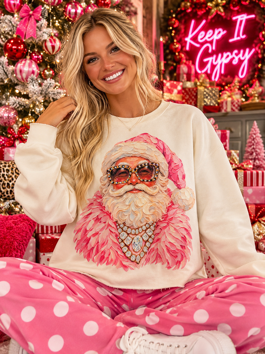 Santa Cream Mom Crop Crewneck 2723