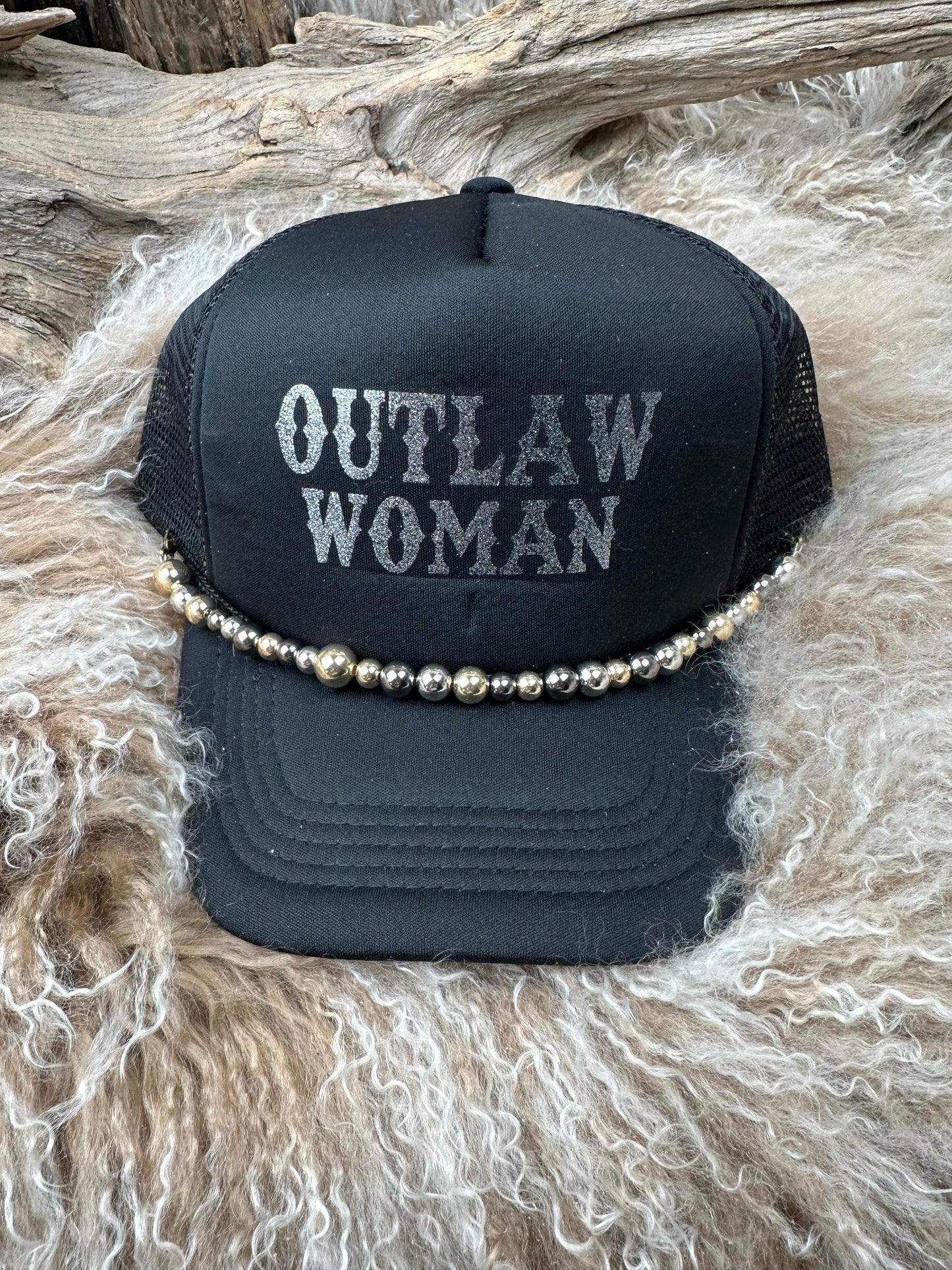 Trucker Ballcap with Beads 4BLK Outlaw Woman