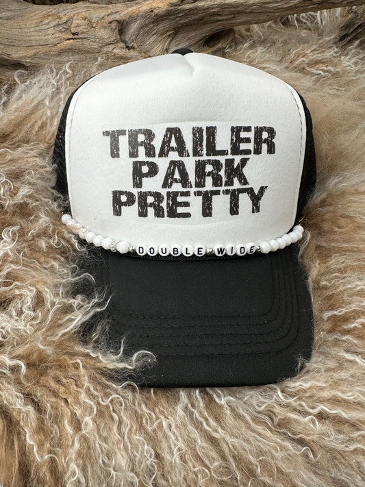 Trucker Ballcap with Beads 77BLKWHT Trailer Park Pretty