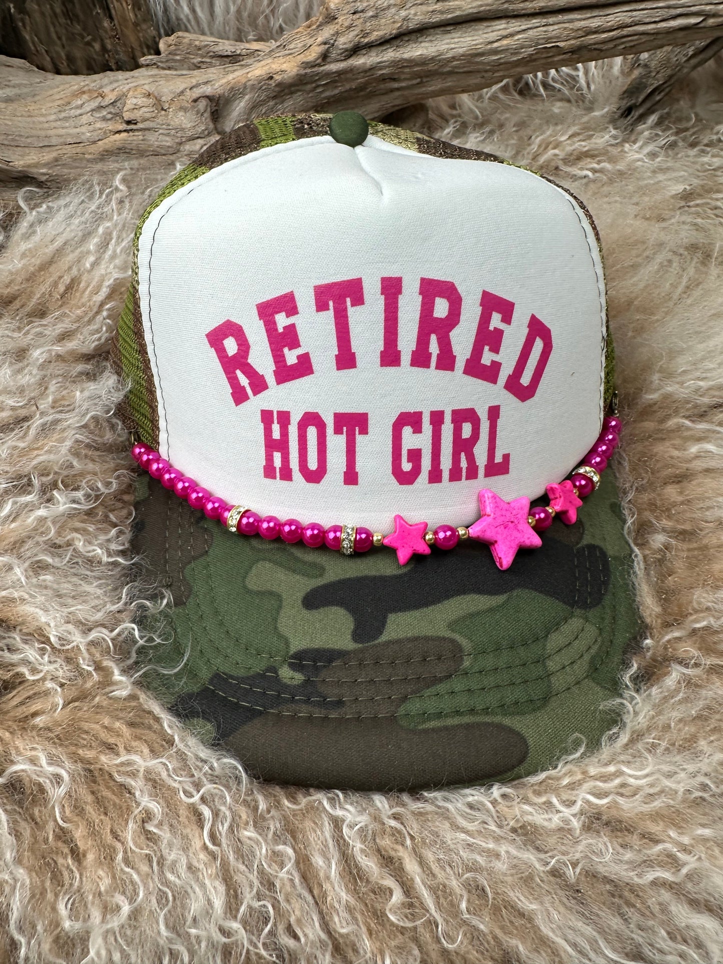 Trucker Ballcap with Beads 73 CAMOWHT Retired Hot Girl