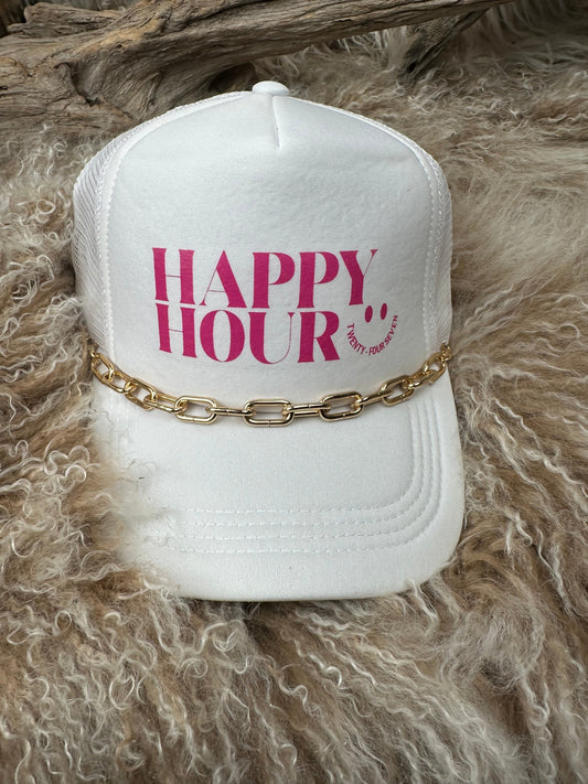 Trucker Ballcap with Beads 30WHT Happy Hour