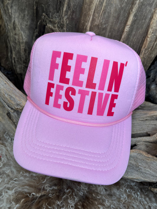 Christmas Trucker Hat Pink Feelin Festive