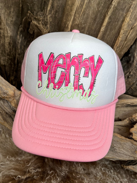 Christmas Trucker Hat Pink Merry Christmas