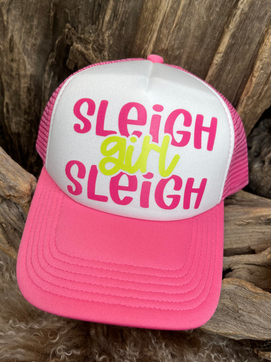 Christmas Trucker Hat Pink Sleigh Girl Sleigh