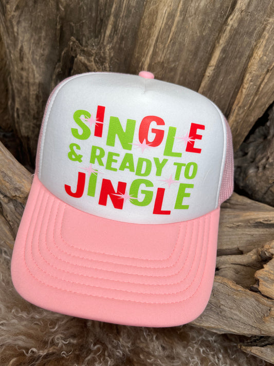 Christmas Trucker Hat Pink Single and Ready to Jingle