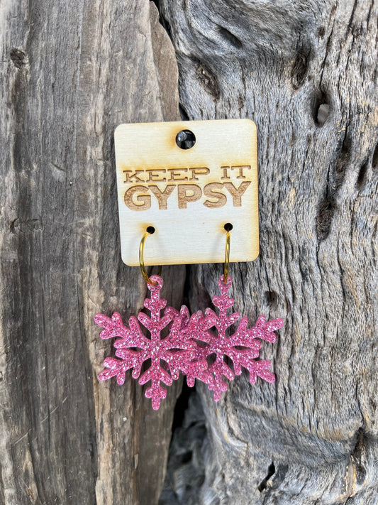 Christmas Earring Acrylic Pink Snowflake