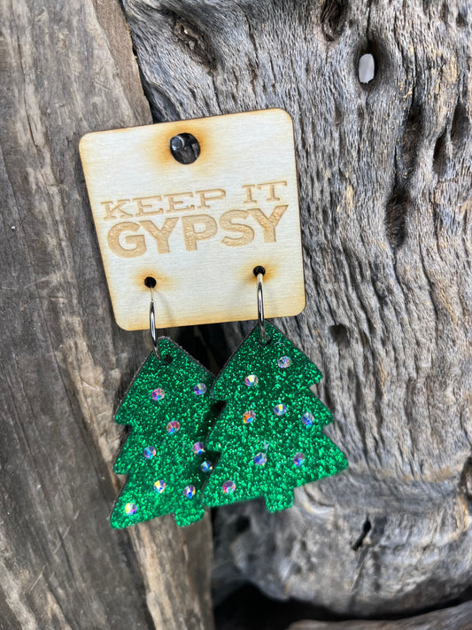 Christmas Green Glitter Tree Earring