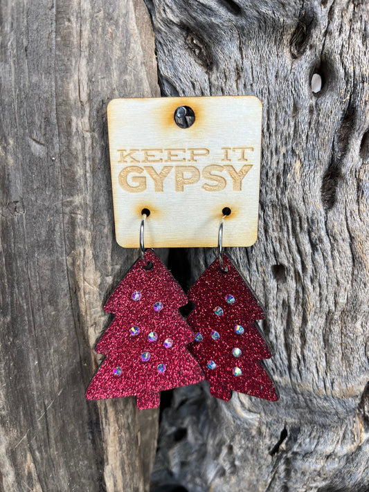 Christmas Red Glitter Tree Earring