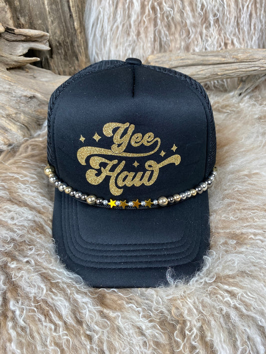 Trucker Ballcap with Beads 43BLK Yee Haw