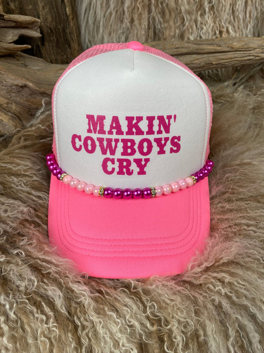 Trucker Ballcap with Beads 15NEONPNK Makin Cowboys Cry