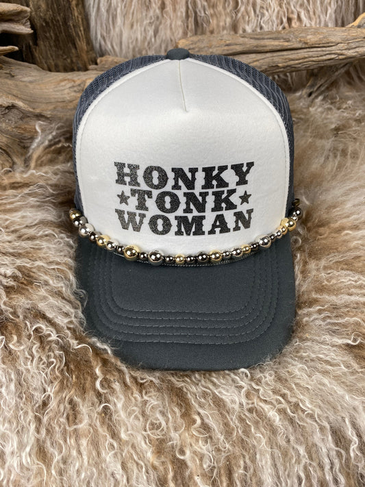 Trucker Ballcap with Beads 19GRYWHT Honky Tonk Woman