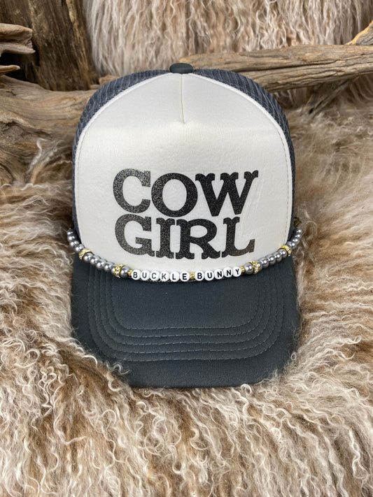 Trucker Ballcap with Beads 45GRYWHT CowGirl