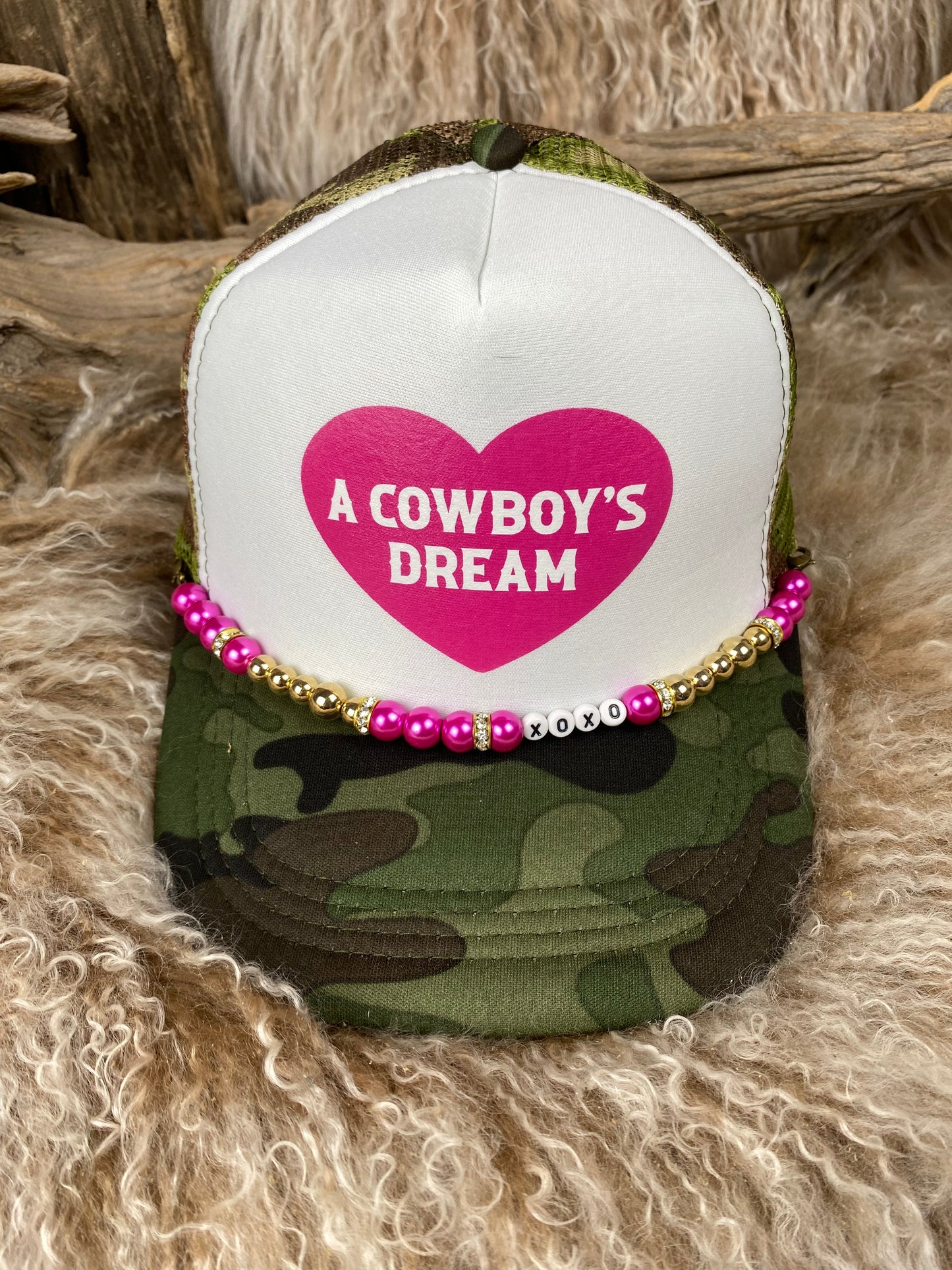 Trucker Ballcap with Beads 1CAMOWHT A Cowboy's Dream