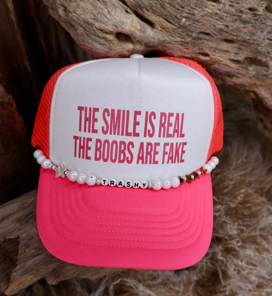 TRUCKER CAP The Smile is Real the Boobs are Fake Pink
