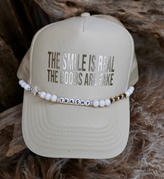 TRUCKER CAP The Smile is Real the Boobs are Fake TanGold