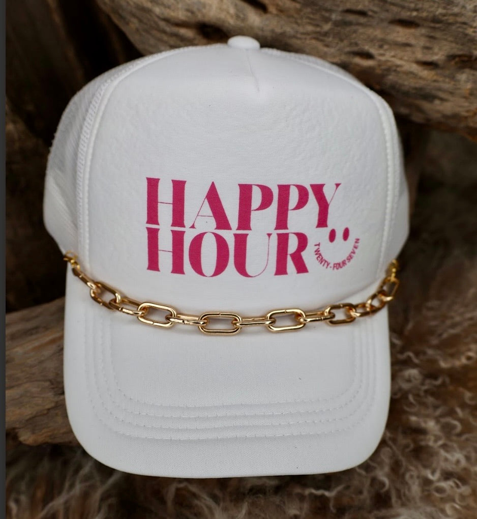 TRUCKER CAP Happy Hour WhitePink