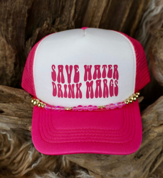 TRUCKER CAP Save Water Drink Margs Pink