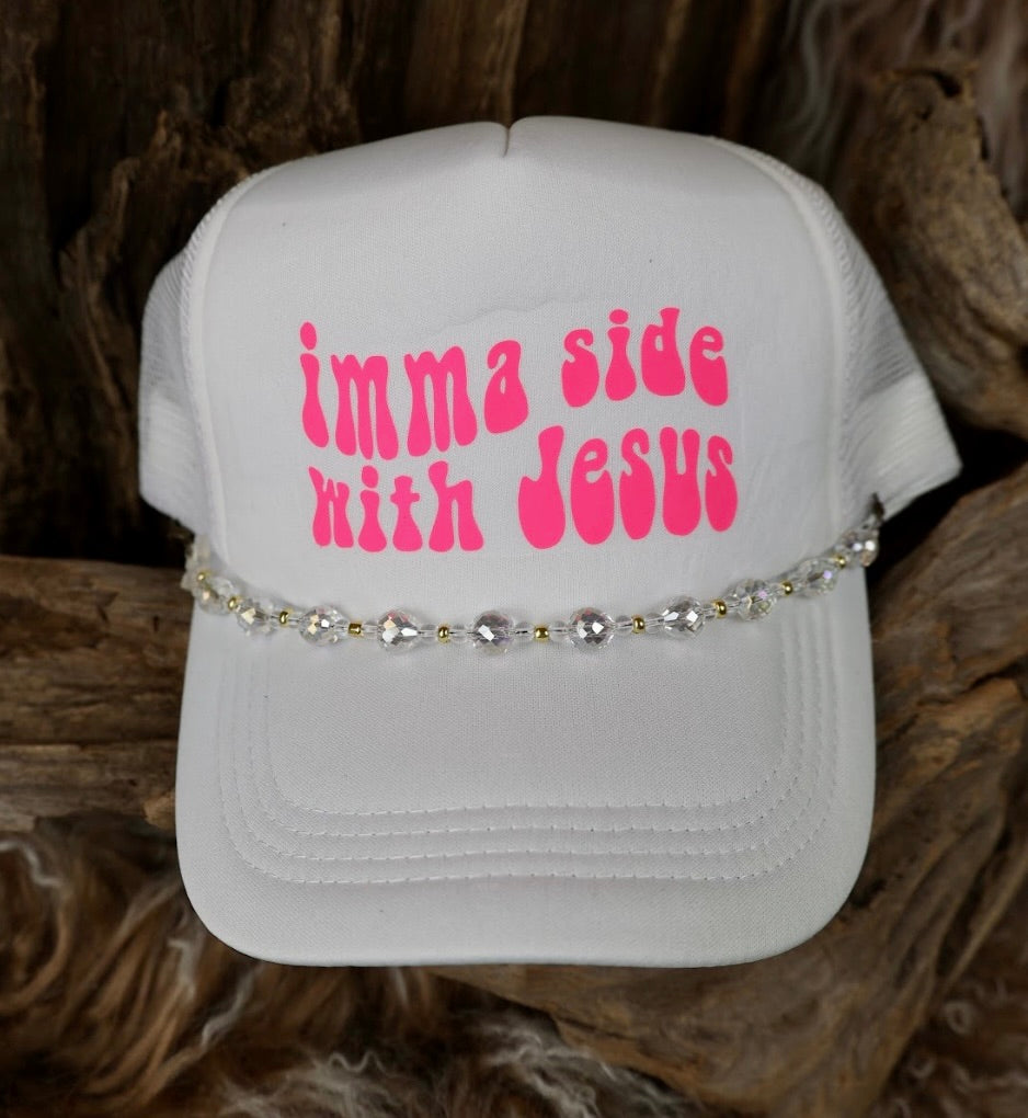 TRUCKER CAP Imma Side with Jesus WhitePink