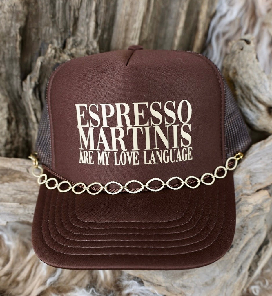 TRUCKER CAP Espresso Martinis are My Love Language BrownGold