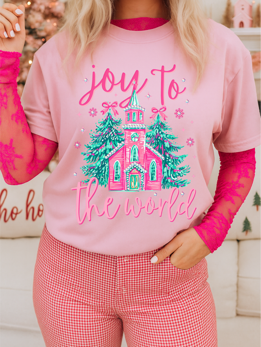 Joy to the World Pink Graphic Tee