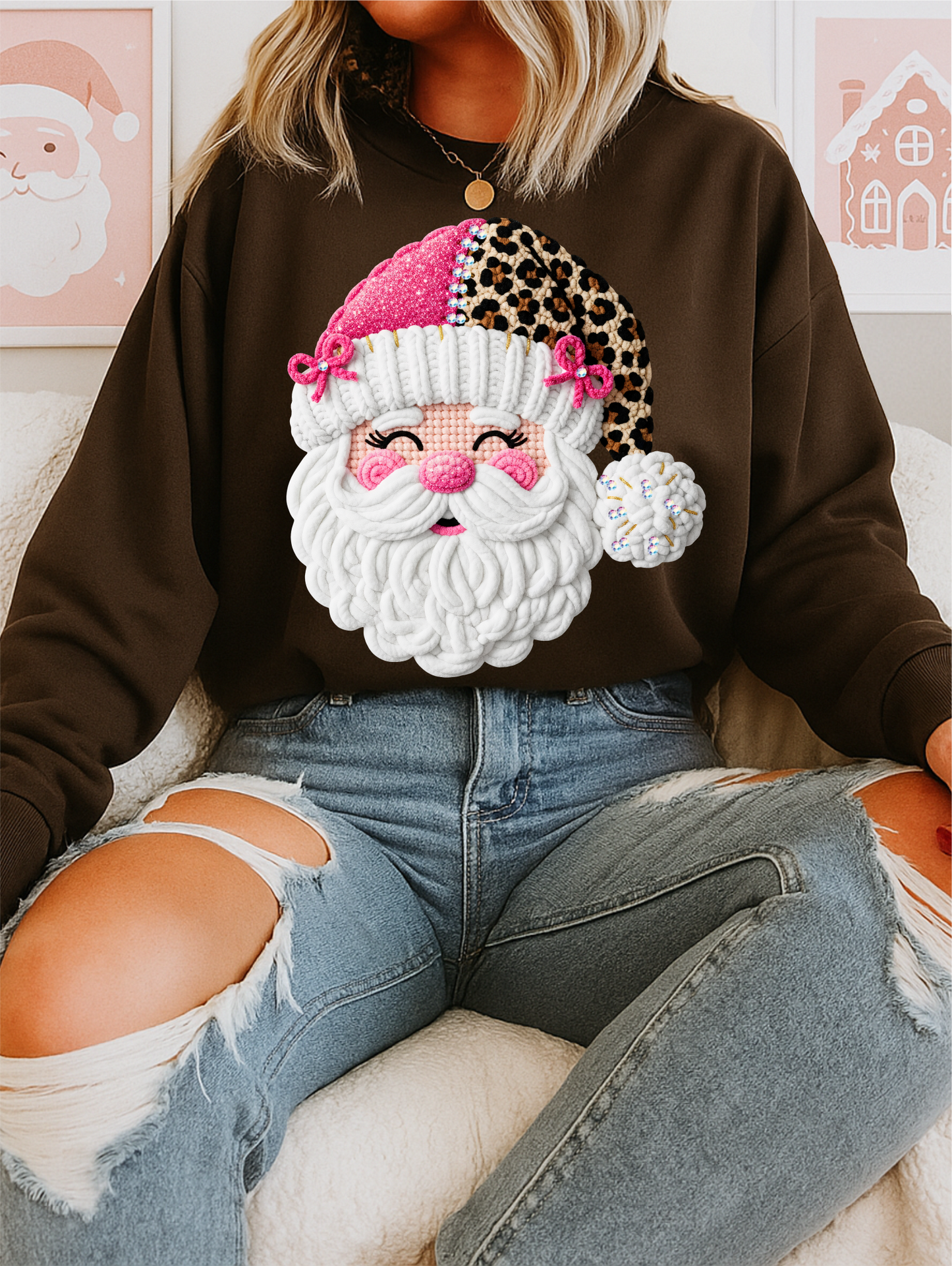 Leopard Yarn Santa Crewneck