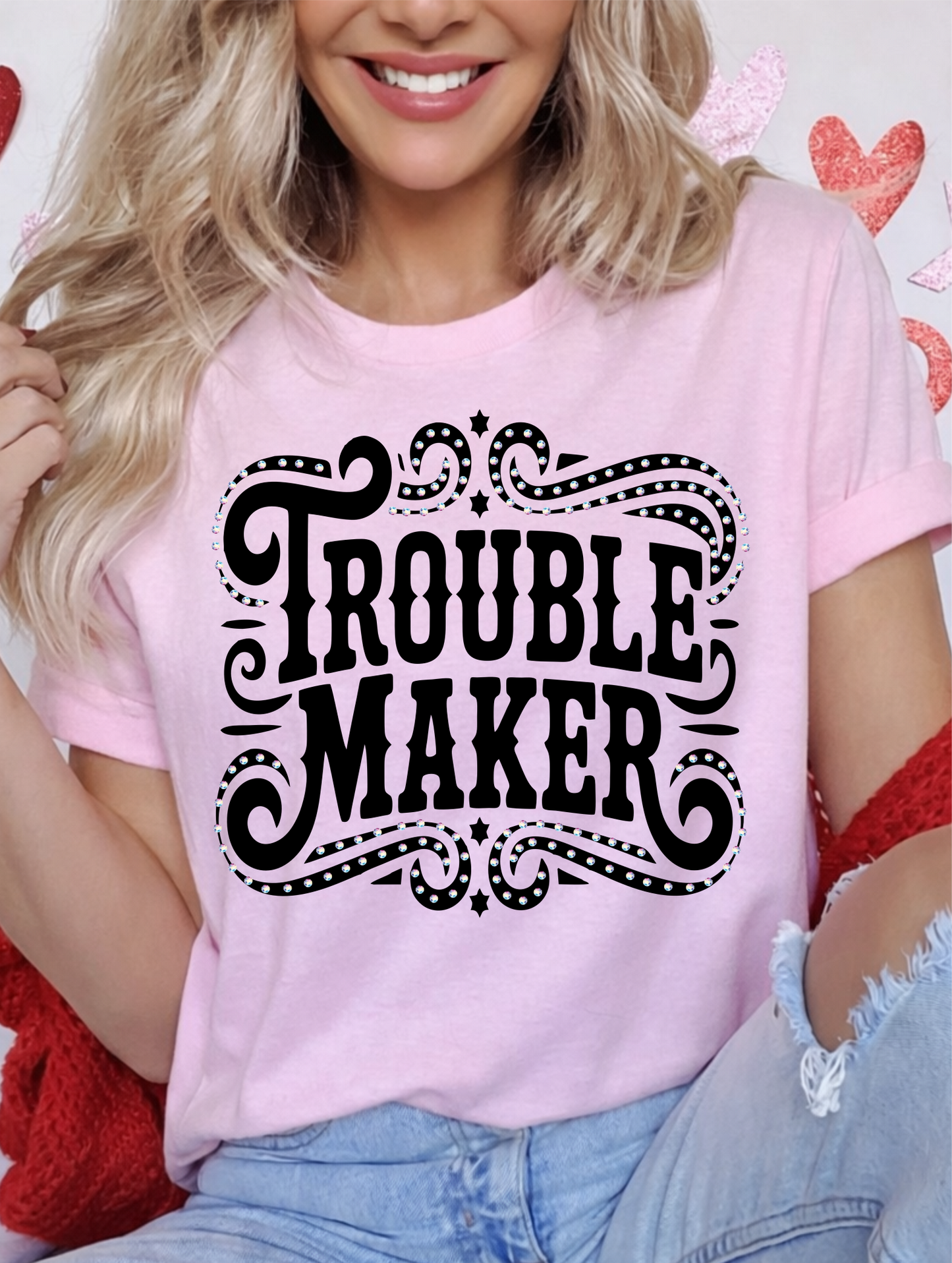 Troublemaker Light Pink Graphic Tee