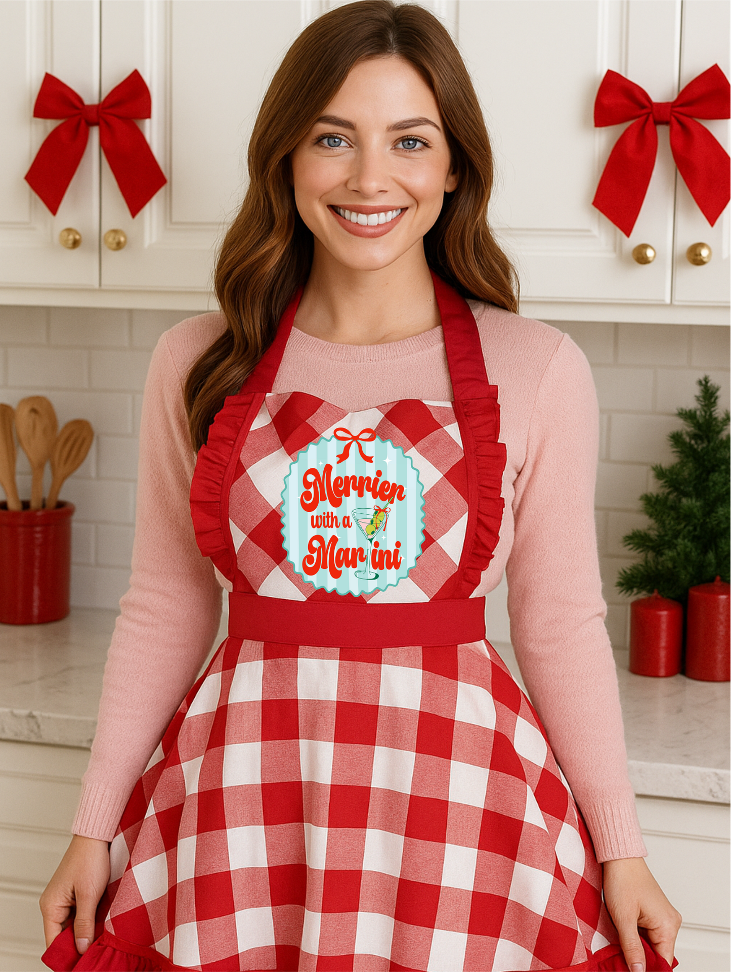 Merrier With A Martini Gingham Print Apron