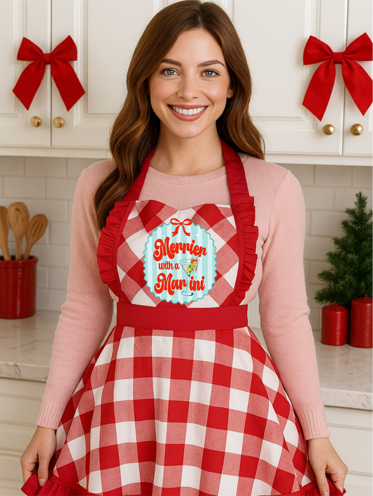 Merrier With A Martini Gingham Print Apron