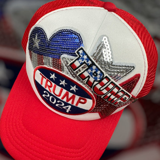 Trump 2024 Heart and Stars Trucker Ballcap