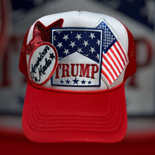 Trump American Made Flag Stars Trucker Ballcap