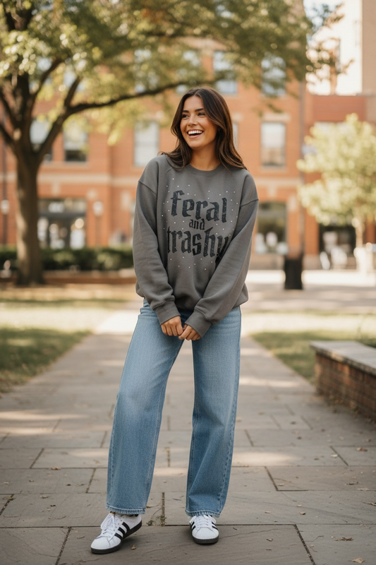 Feral and Trashy Grey Crewneck