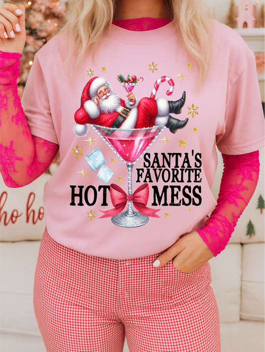 Santas Favorite Hot Mess Light Pink Graphic Tee