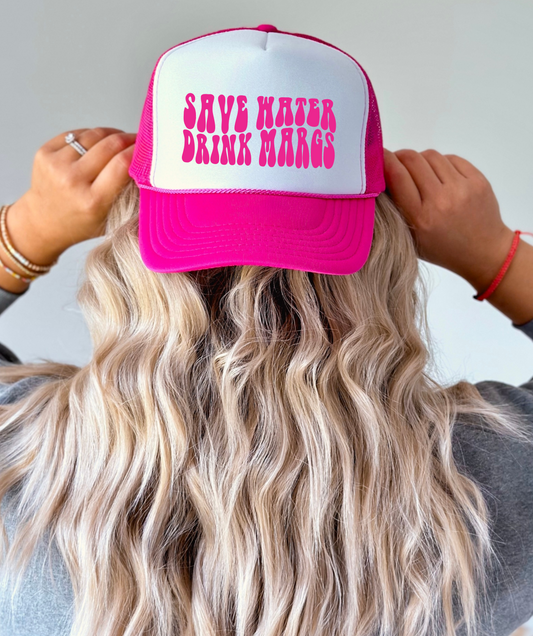 Save Water Drink Margs TRUCKER CAP HOTPNKWHT