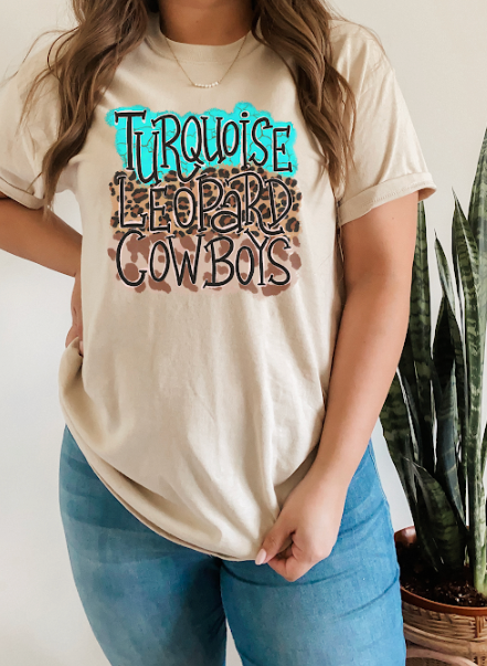 GRAPHIC TEE 411S Turquoise Leopard Cowboys