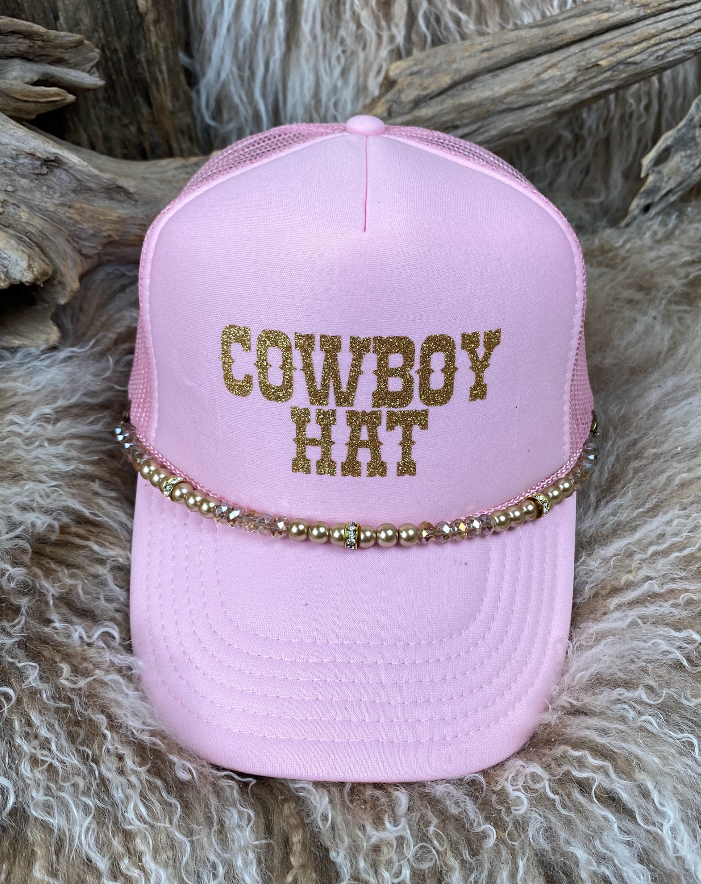 Trucker Ballcap with Beads 6LTPNK Cowboy Hat