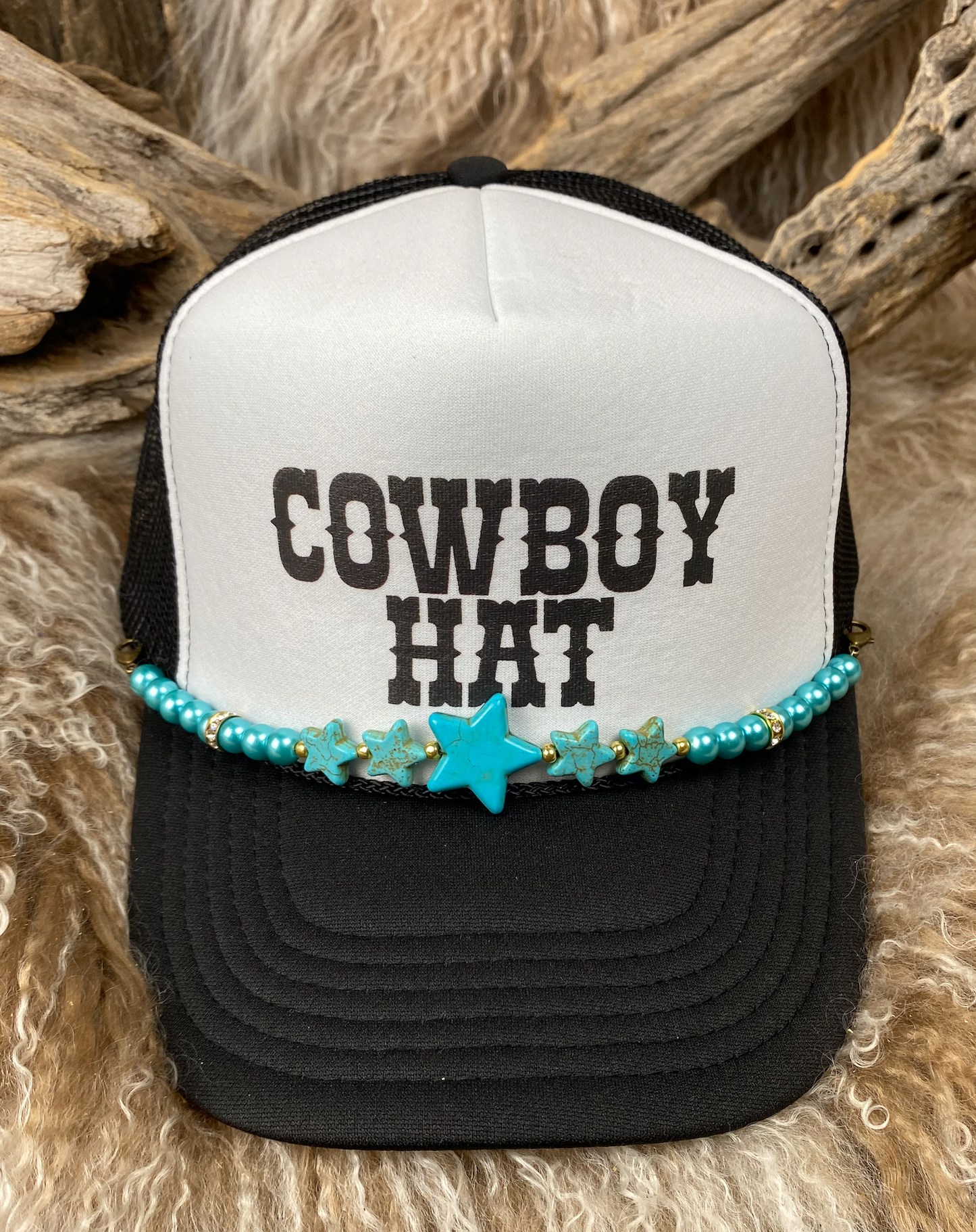 Trucker Ballcap with Beads 6BLK COWBOY HAT