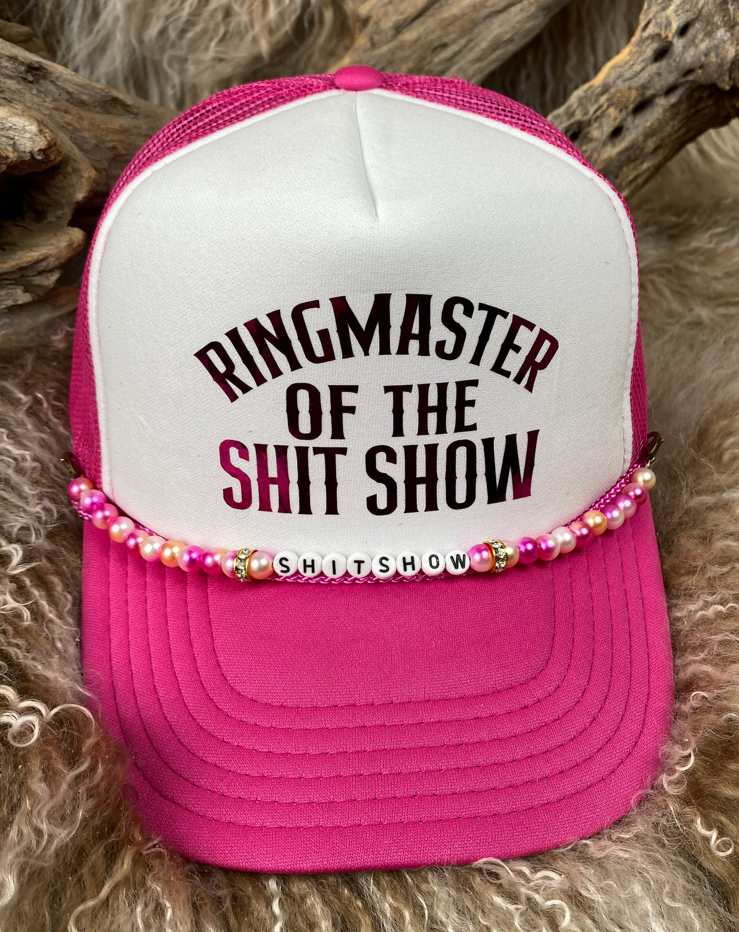 Trucker Ballcap with Beads 48HTPNKWHT Ringmaster of the Shitshow